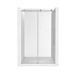 44-48 in. W x 76 in. H Sliding Frameless Shower Door in Brushed Nickel Finish with Clear Glass