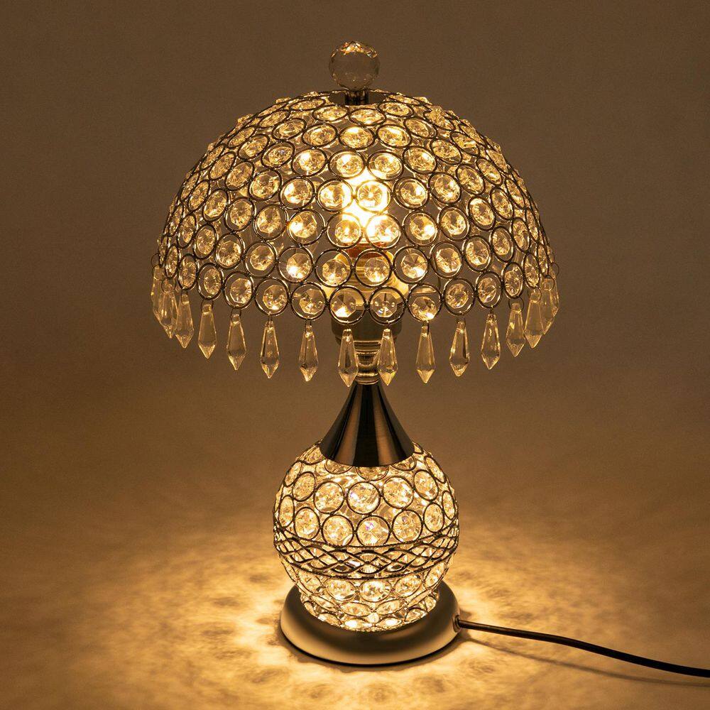 18" Silver Crystal Geometric Table Lamp with Clear Shade