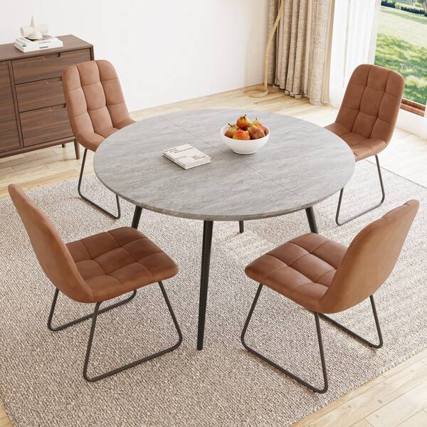GOJANE 5-Piece Set Chairs and Grey Oval Dining Table, Dining Table 