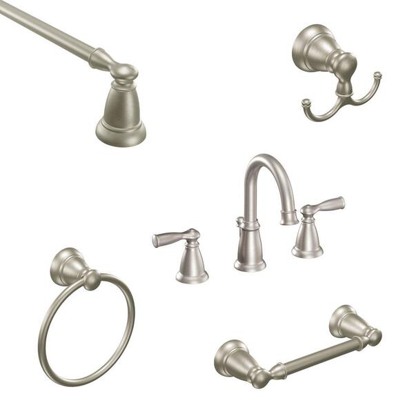 MOEN Banbury 8 in. Widespread 2-HandleBathroom Faucet Combo Kit with Bath Hardware Set in Spot Resist Brushed Nickel