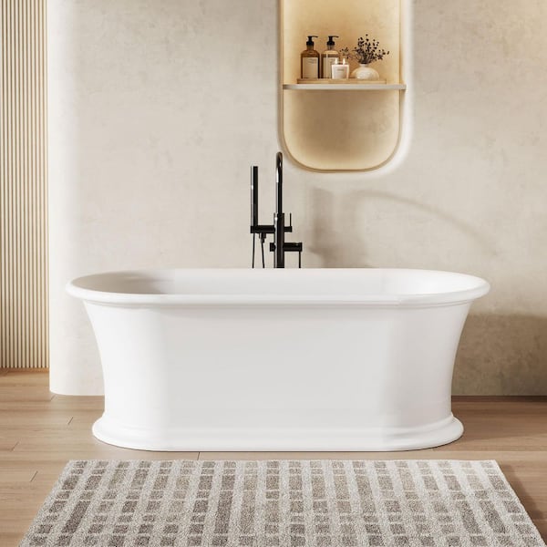 67 in. L x 31.5 in. W Classic Oval Freestanding Soaking Bathtub Solid Surface in Matte White