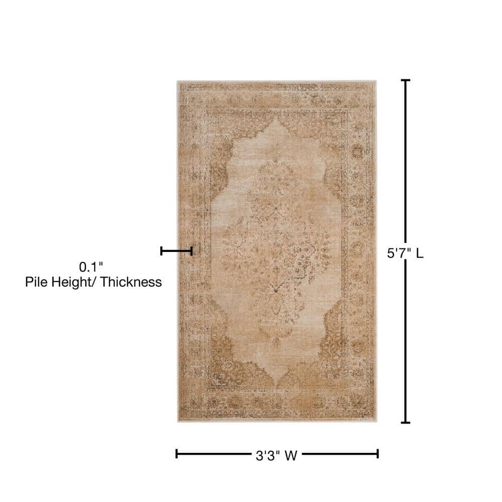 Cream Rectangular Hand-knotted Viscose Area Rug, 3'3" x 5'7"