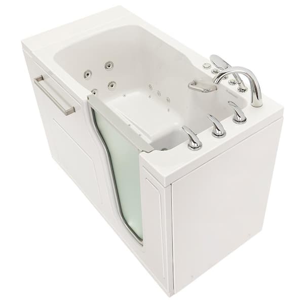 Ella Ultra 52 in. x 30 in. Acrylic Walk-In Whirlpool and Air Bath Bathtub in White, RHS Door, 5 Piece Faucet, Dual Drain