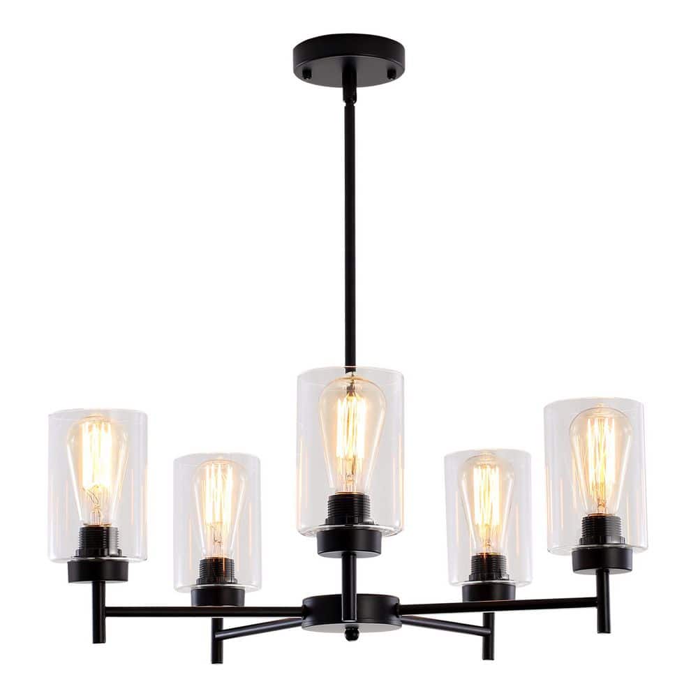 5-Light Black Hanging Modern Linear Chandelier Lighting Kitchen Island Ceiling Light with Glass Shade price history on PriceWatchPro