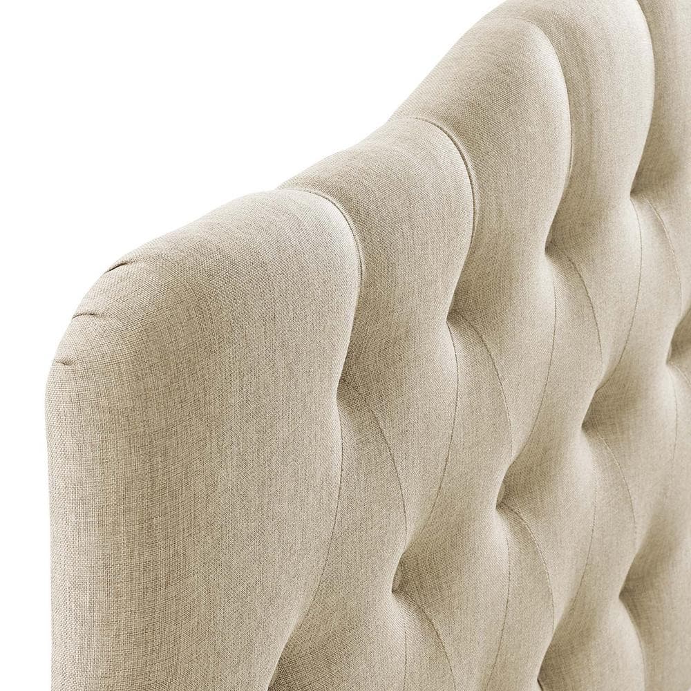 Beige Tufted Upholstered Queen Fabric Headboard