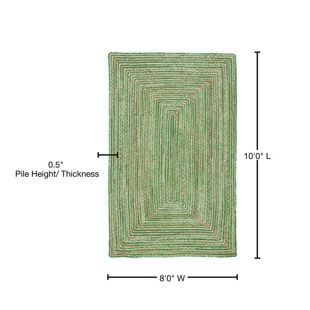 Handmade Green and Natural Rectangular Jute Area Rug 8' x 10'