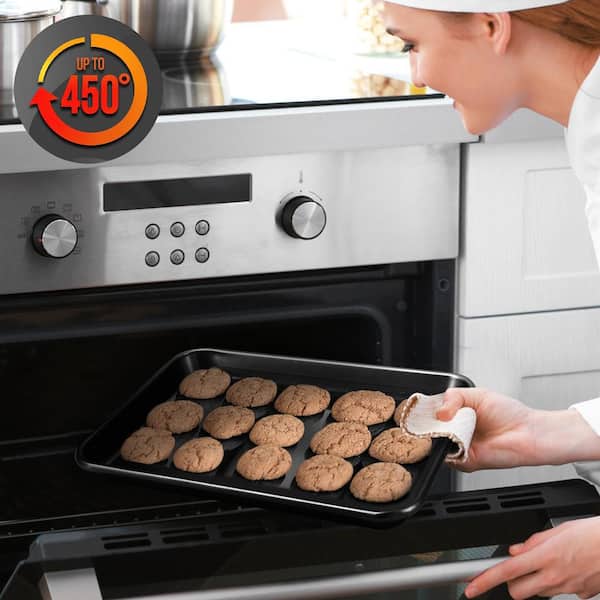NutriChef Nonstick Cookie Sheet Baking Pan - 3pc Metal Oven Baking Tray,  Professional Quality Kitchen Cooking Non-Stick Bake Trays