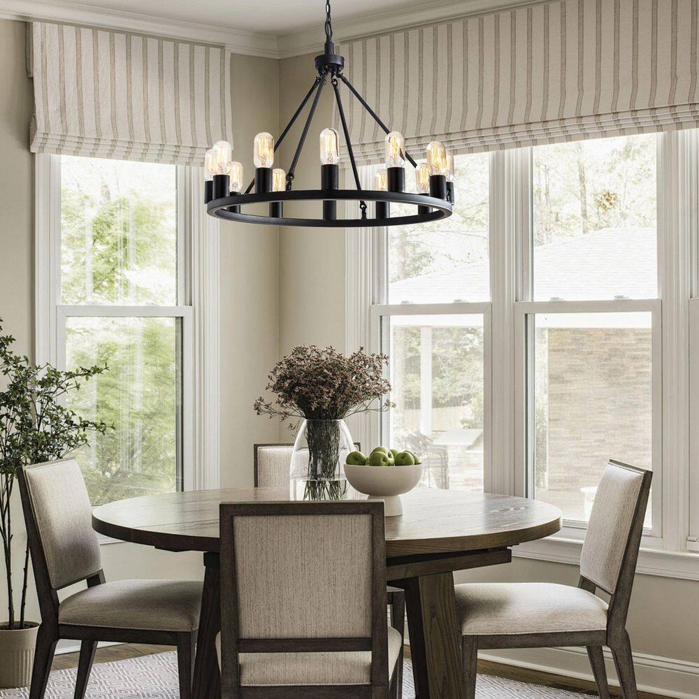 Viviana Black Iron Round 12-Light Candle Chandelier