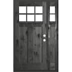 50 in. x 80 in. Craftsman Knotty Alder 2 Panel Left Hand 6 Lite Clear Glass DS Black Wood Prehung Front Door/Sidelite