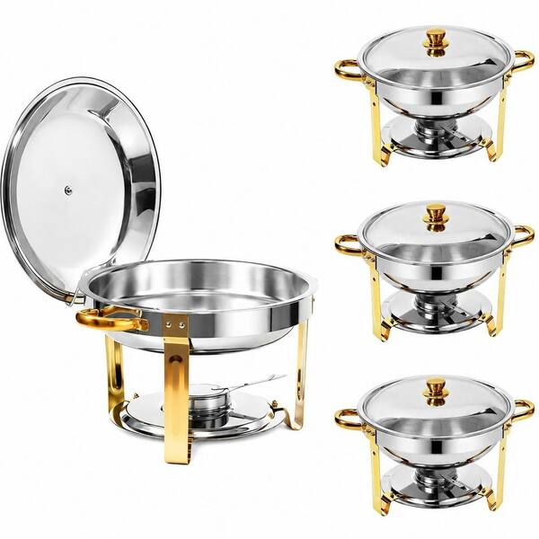 4-Pack 6 qt Silver Stainless Steel Chafing Dish Buffet Warmers for Catering and Events