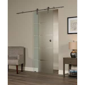 32 in. x 81 in. Contour Glass Full Lite Frost Sliding Barn Door with Hardware Kit