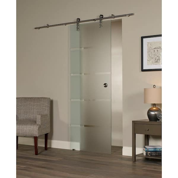 38 in. x 81 in. Contour Glass Full Lite Frost Sliding Barn Door with Hardware Kit