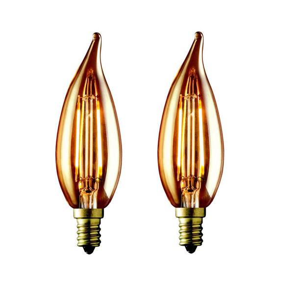 Archipelago 60W Equivalent Warm White CA10 Amber Lens Vintage Candelabra Flame Tip Dimmable LED Light Bulb (2-Pack)