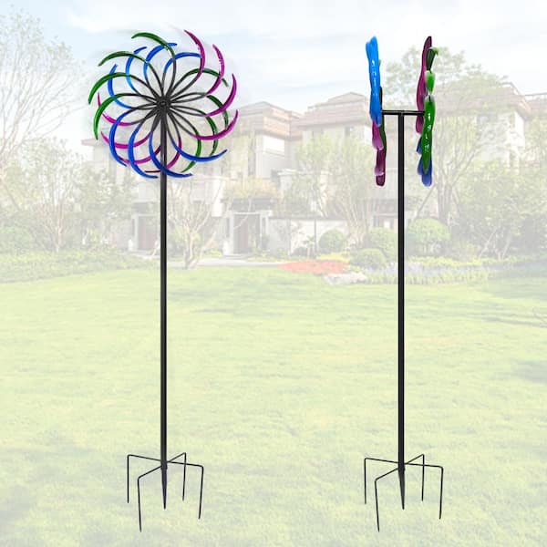 JAXPETY 79 in. Metal Kinetic Wind Spinner for Garden and Yard Decoration Windmill Ornamental