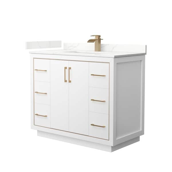Wyndham Collection Icon 42 in. W x 22 in. D x 35 in. H Single Bath Vanity in White with Giotto Quartz Top