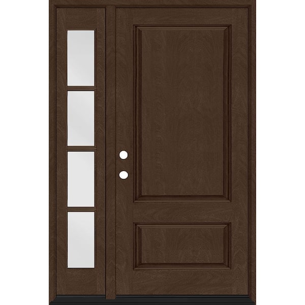 Steves & Sons Regency 51 in. x 80 in. 2Panel 3/4-Squaretop RHIS Hickory Stain Fiberglass Prehung Front Door with w/4Lite 12in.SL