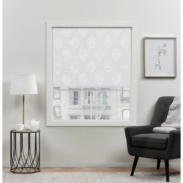 27 x 64 in White Polyester Cordless Blackout Roman Shade Blind Window Treatment 