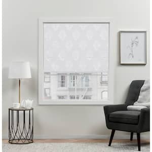 Marseilles Damask White Cordless Total Blackout Polyester Roman Shade 31 in. W x 64 in. L