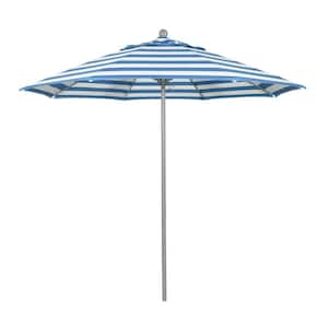 9 ft. Gray Woodgrain Aluminum Commercial Market Patio Umbrella FiberglassRibs and Push Lift in Cabana Regatta Sunbrella
