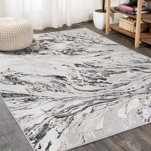 Swirl Marbled Abstract Gray/Black 3 ft. x 5 ft. Area Rug