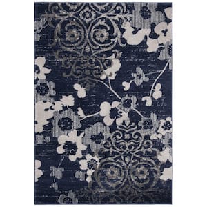 Adirondack Navy/Silver 4 ft. x 6 ft. Floral Area Rug