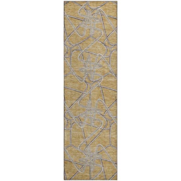 Addison Rugs Mayfield Premium Machine Washable Abstract AMF947 Gold 2 ft. 3 in. x 7 ft. 6 in. Runner Rug