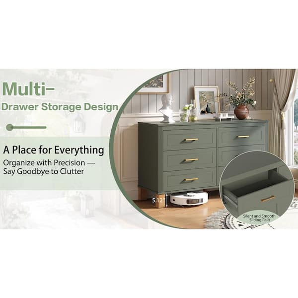 green metal dresser Seafuloy 47.24 in. W Olive 6 Chest of Drawers Double Dresser/Storage Cabinet with Handles & Solid Wood Legs LAF-4554olive V-Neck Dress
