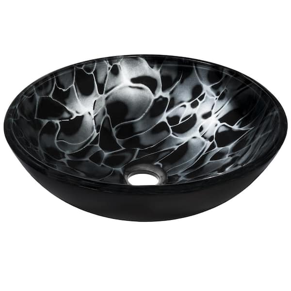 Novatto Tartaruga Glass Vessel Sink in Hand Painted Black