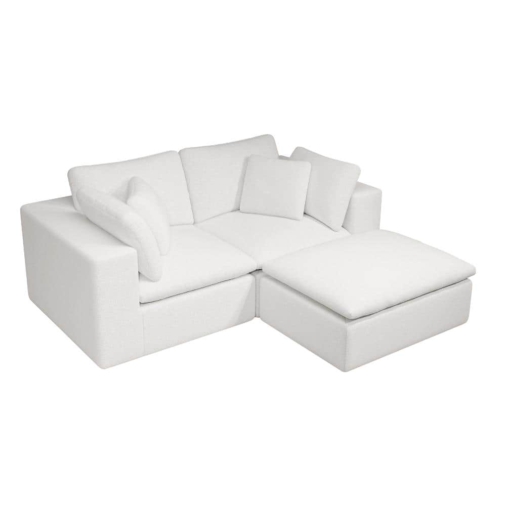 78.8 in. Armless 3-piece Plush Corduroy Fabric Modular Sectional Sofa with Chaise Lounge in White