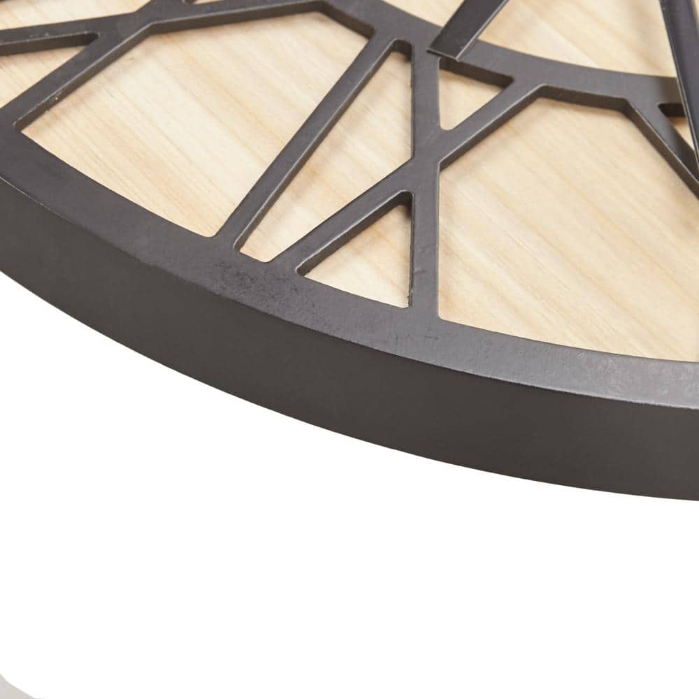 Mason 23.6" Natural Wood and Black Metal Wall Clock