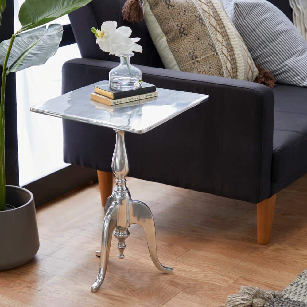 Silver Aluminum Square Accent Table 17" x 17"