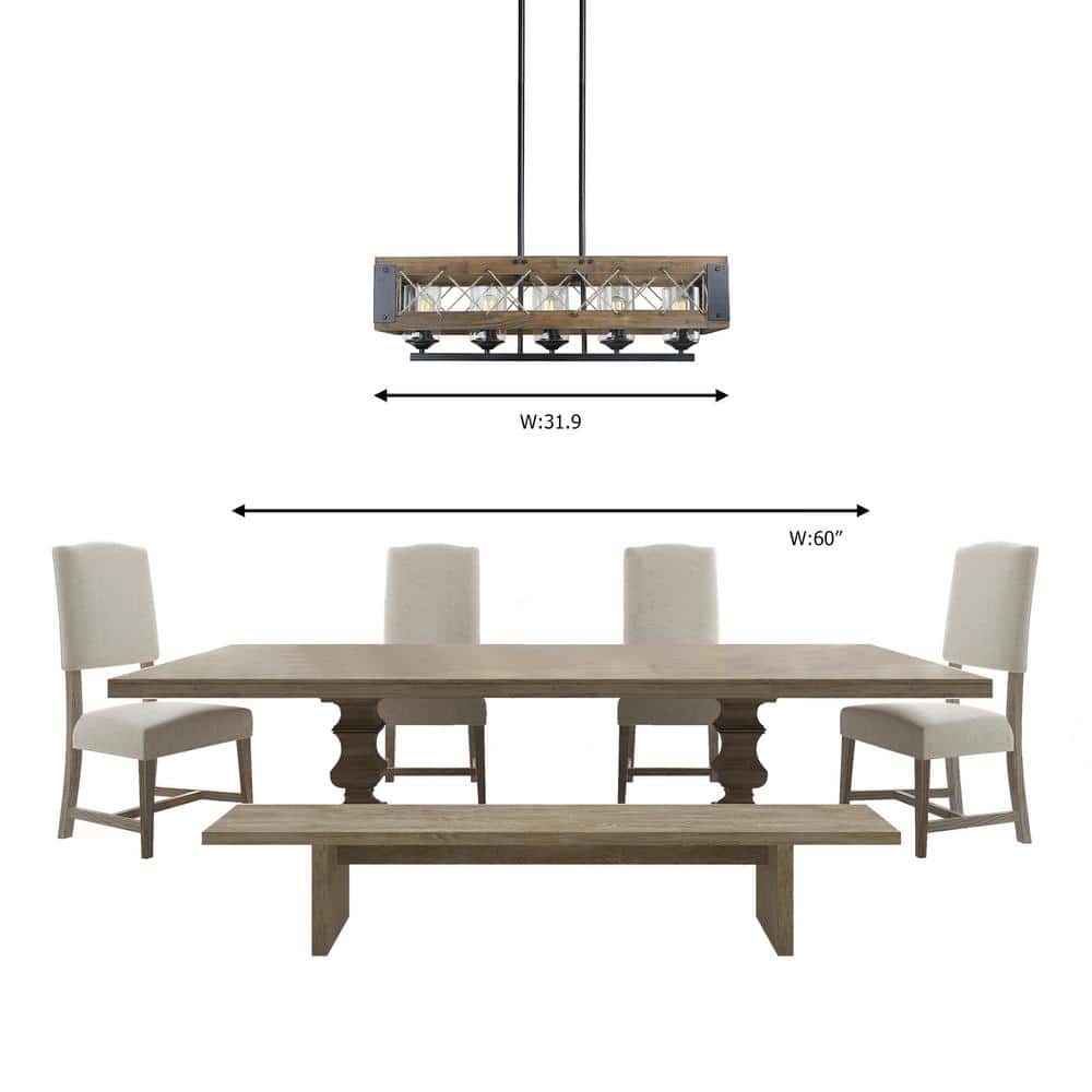 Laius 5-Light Black and Wood Farmhouse Chandelier