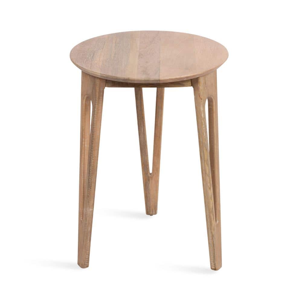 Natural Mango Wood Round Side Table with Tapered Legs