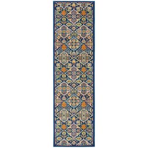 Allur Navy Multicolor 2 ft. x 8 ft. Floral Bohemian Modern Kitchen Runner Area Rug