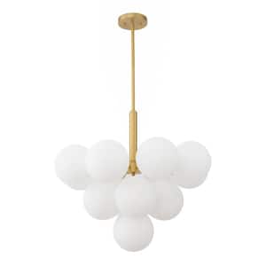 Kateo Modern 13-Light Gold Tiered Chandelier with Opal Glass Globe Shades