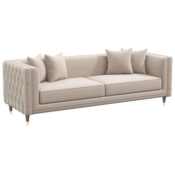 Ashcroft Furniture Co Mia 90 in. Square Arm 3-Seater Sofa in Ivory
