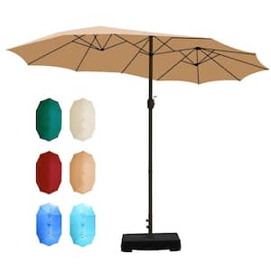15 ft. Brown Market Double Side Patio Umbrella with Base and Sandbag