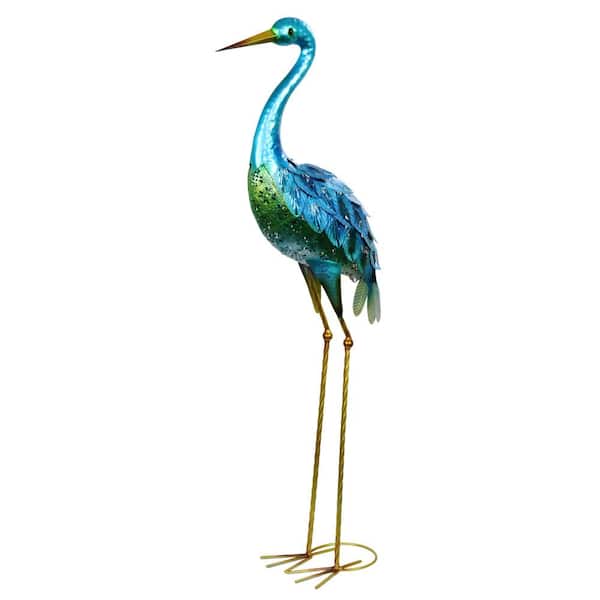 Metallic Coastal Crane Statue