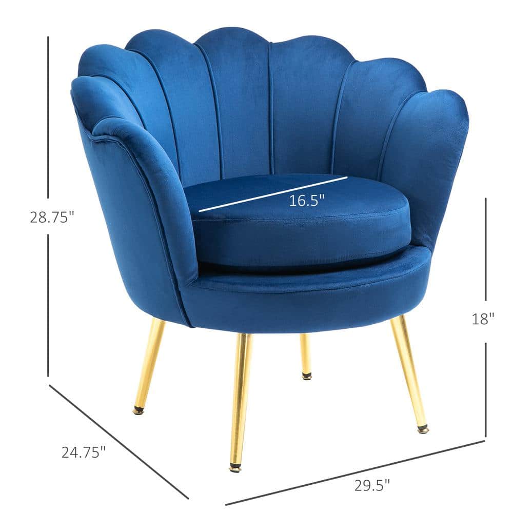 Elegant Lotus Blue Velvet Accent Chair with Gold Metal Legs
