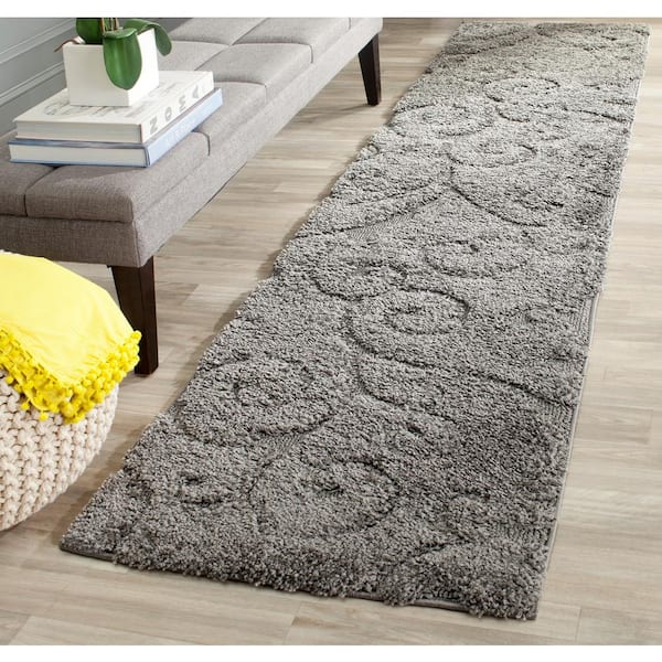 Florida Shag Gray 2 ft. x 9 ft. Floral Runner Rug