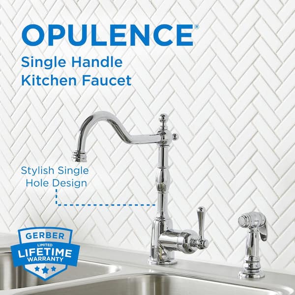Opulence Single Handle Deck Mount Standard Kitchen Faucet with Side Spray in Chrome