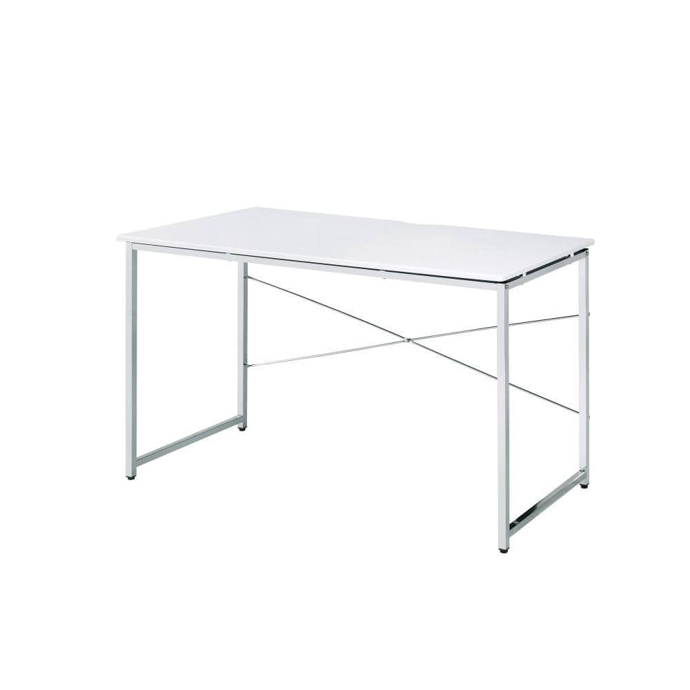 47 in. Rectangular White Wood Top 0-Drawer Writing Desk with Metal Frame