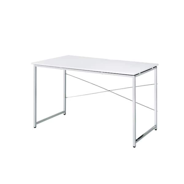 Benjara 47 in. Rectangular White Wood Top 0-Drawer Writing Desk with Metal Frame
