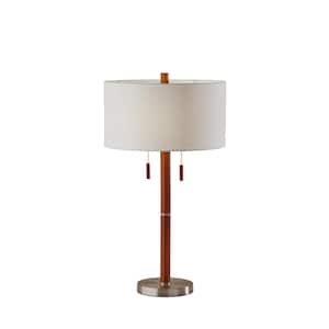 Madeline 28 in. Walnut Rubberwood and Brushed Steel Table Lamp
