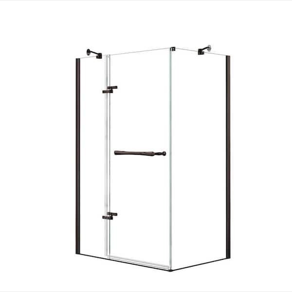 MAAX Reveal 29-7/8 in. x 48 in. x 71-1/2 in. Frameless Corner Pivot Shower Enclosure in Dark Bronze