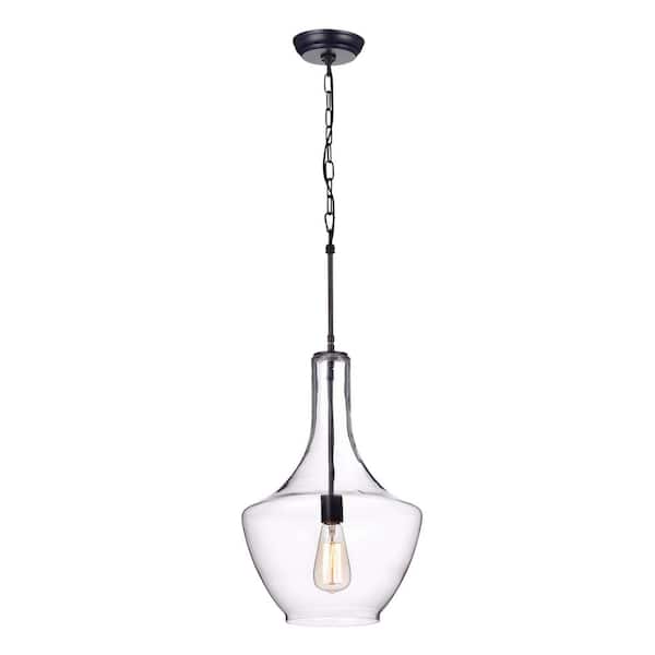 GREENVILLE SIGNATURE Myosotis 1-Light Clear Glass Shaded Pendant Light for Dining Room, Kitchen, Foyer, with No Bulbs Included