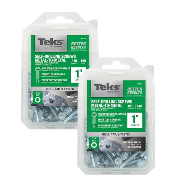 Teks #10 x 1 in. External Hex Zinc Plated Washer Head Self Tapping Drill Point Screws Combo (Pack of 2) (140-Pack)