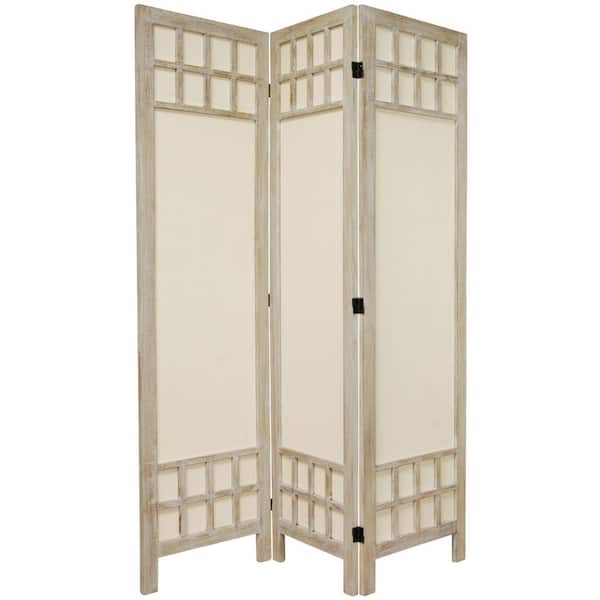 5.5 ft. Burnt White Muslin Window Pane 3-Panel Room Divider
