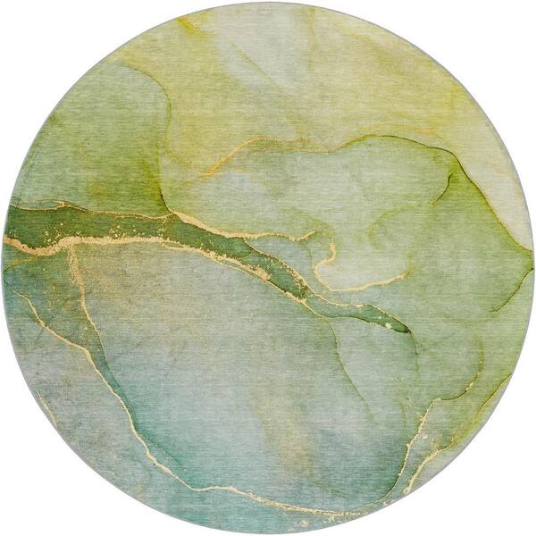 Dream Shag Premium Machine Washable Abstract ADS508 Green 8 ft. x 8 ft. Round Rug