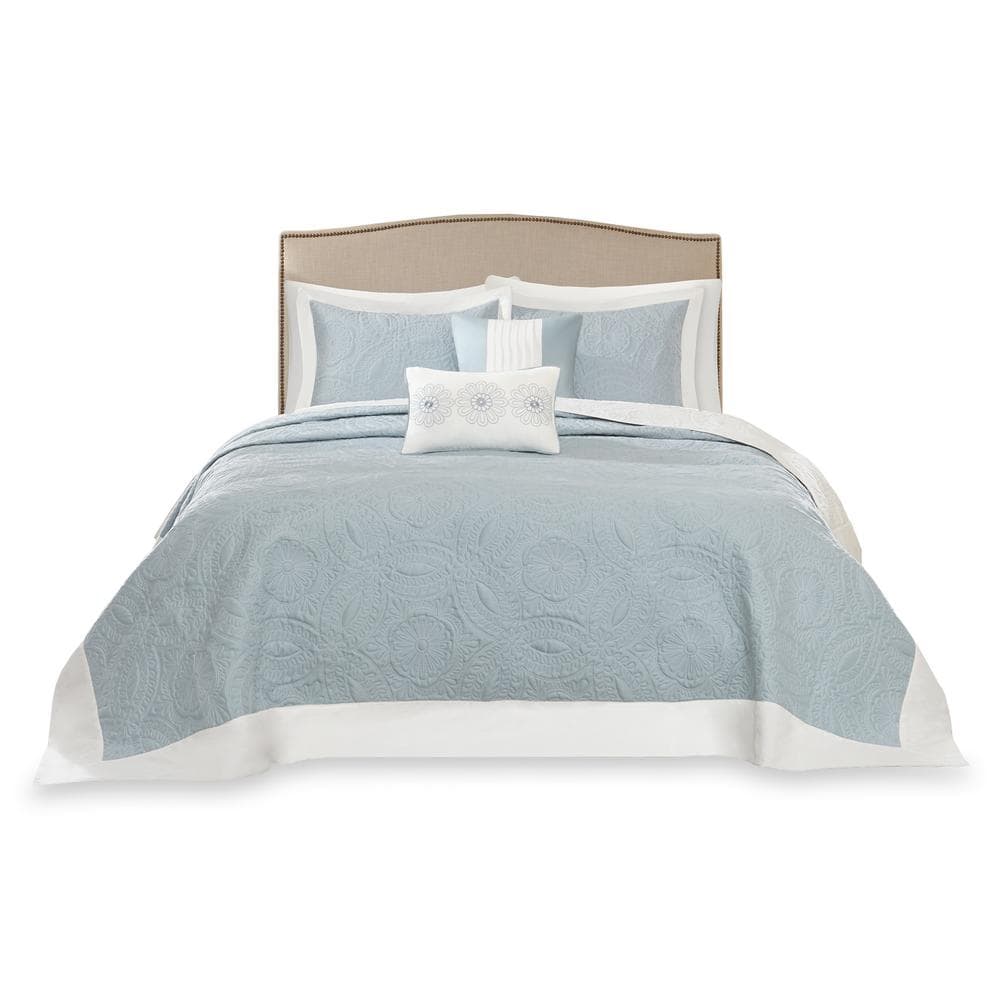 Blue Reversible King Microfiber Bedspread Set with Shams